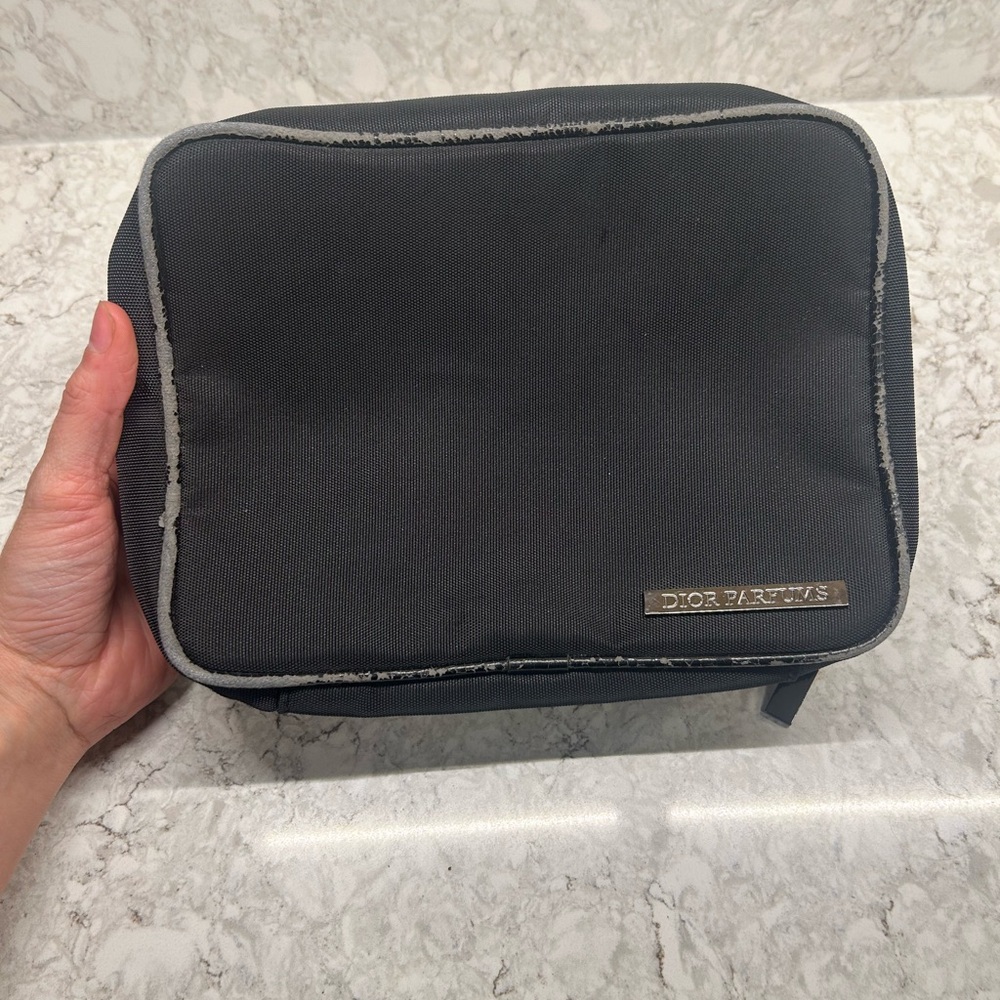 Dior Black Cosmetic Travel Pouch with Gray Trim